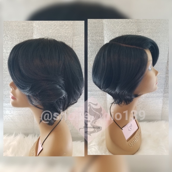 Beauitful  Human  hair bob with deep side part